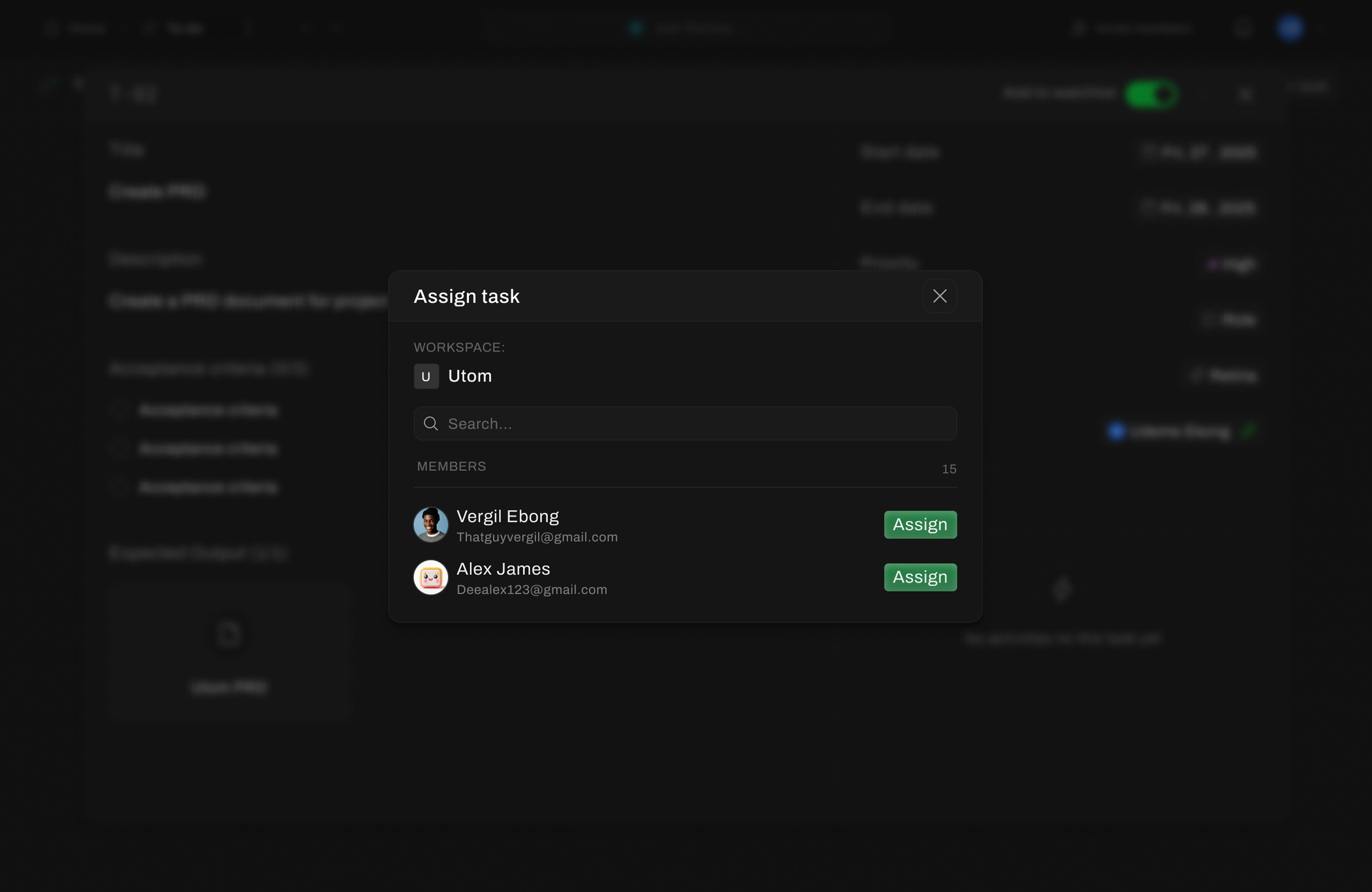 UTom assign task modal