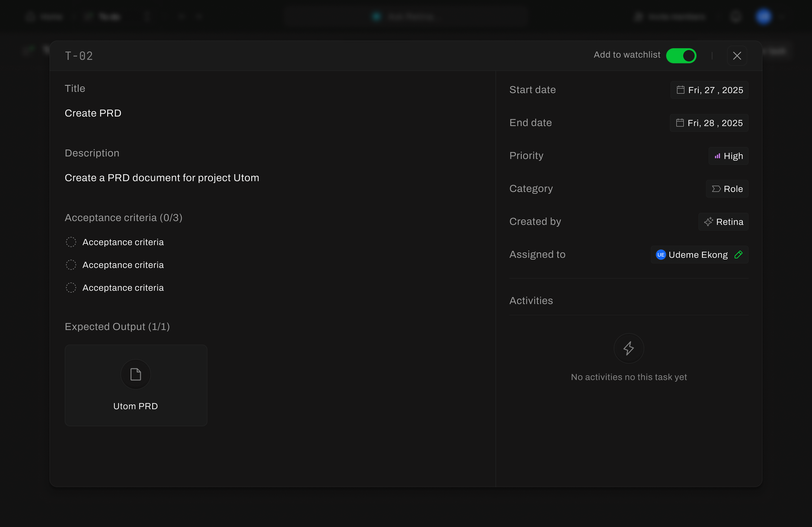 UTom task details panel