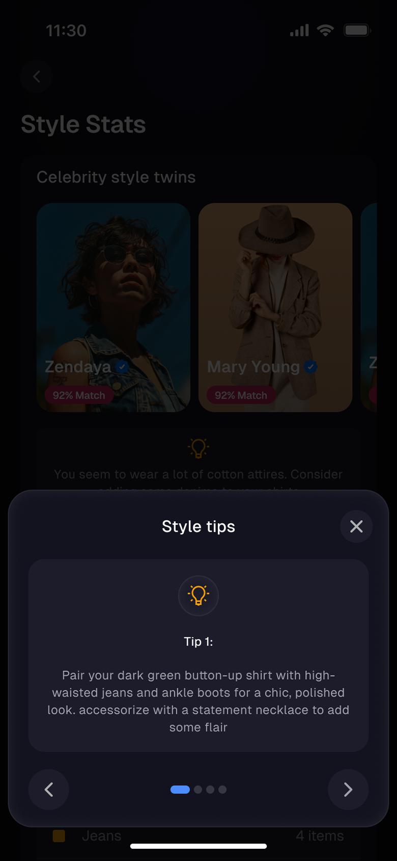 Wardrobe mobile style tips modal